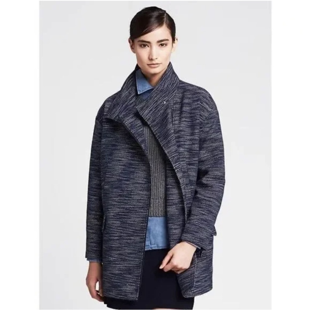 BANANA REPUBLIC Oversized Longline Marled High Neck Cocoon Coat NWT Size Small
